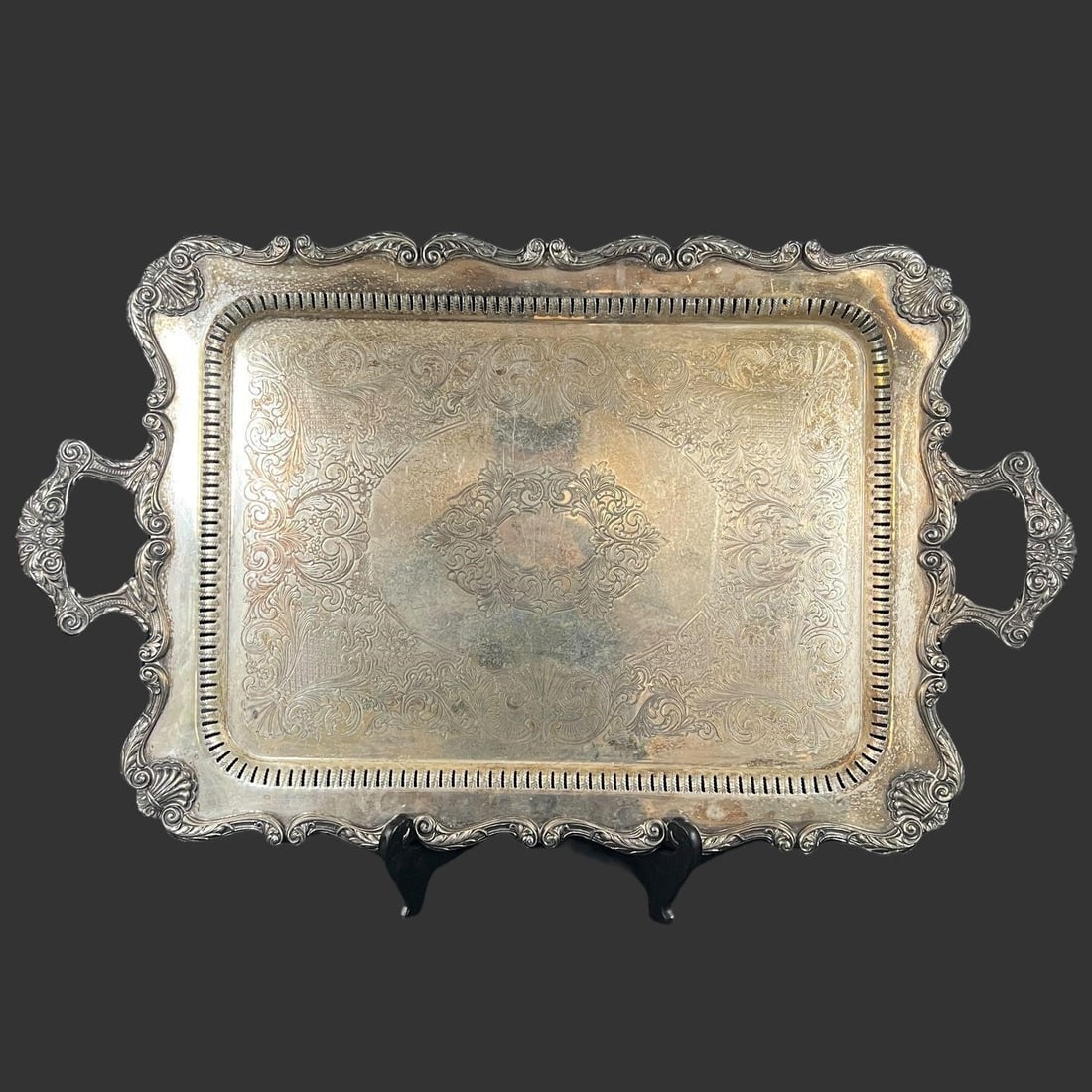 Ornate Rococo English Silver Mfc. Co. Serving Tray (1 of 6)