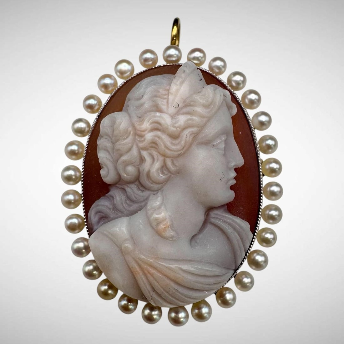 Antique 14K Shell Cameo and Pearl Brooch/Pendant (1 of 7)