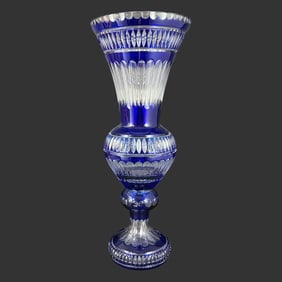 Large Cobalt Blue Cut Crystal Vases