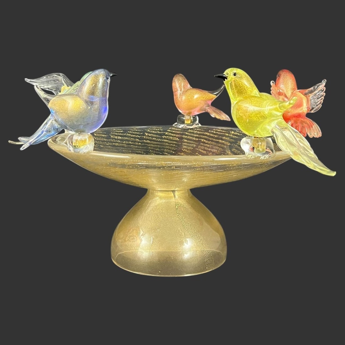 Murano Art Glass Bird Bath Sculpture w/ Birds (1 of 10)