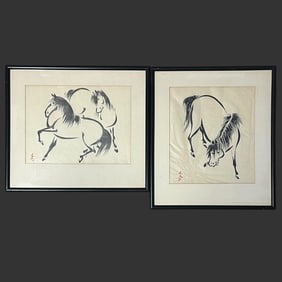 Pair Of Japanese Woodblock Horse Prints