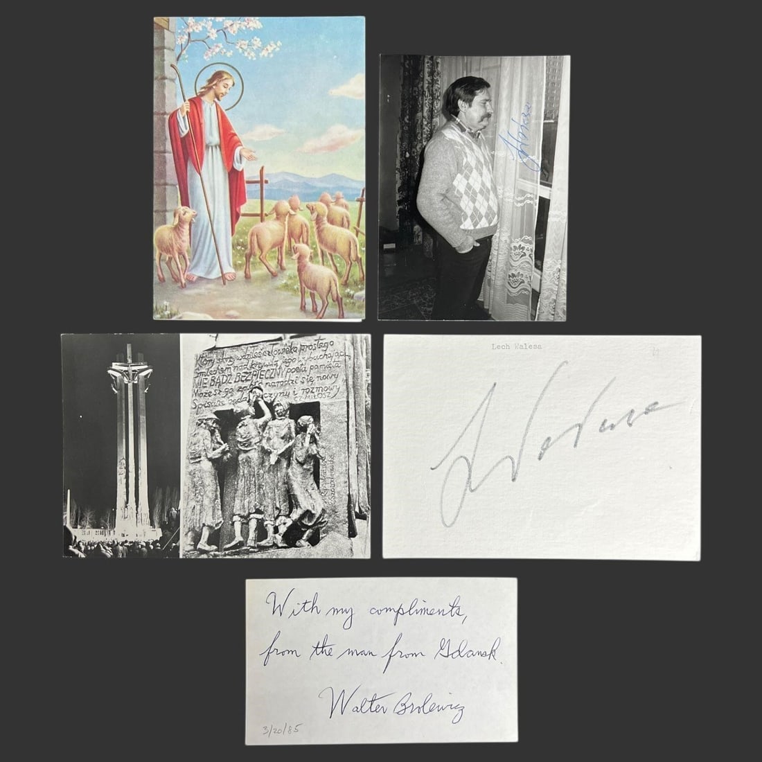 Lech Walesa Signed Solidarity Photo & Card Group