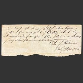 1826 Slave Receipt for Enslaved Boy "Billy"