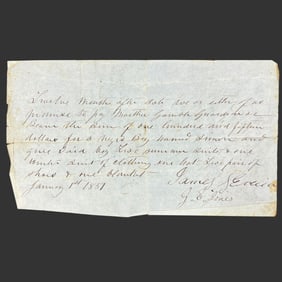 1861 Slave Sale Note for Enslaved Boy "Simon"