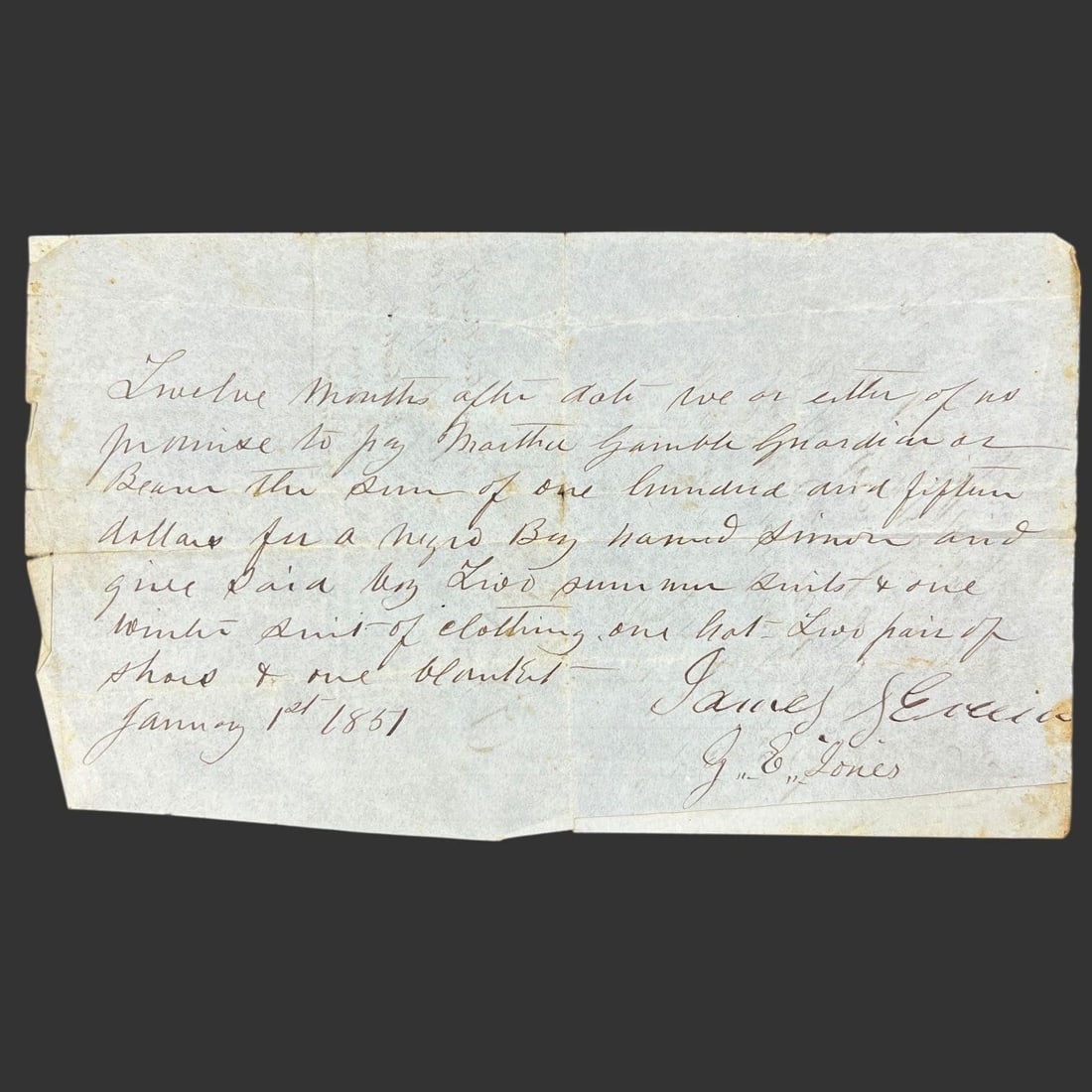 1861 Slave Sale Note for Enslaved Boy "Simon" (1 of 5)