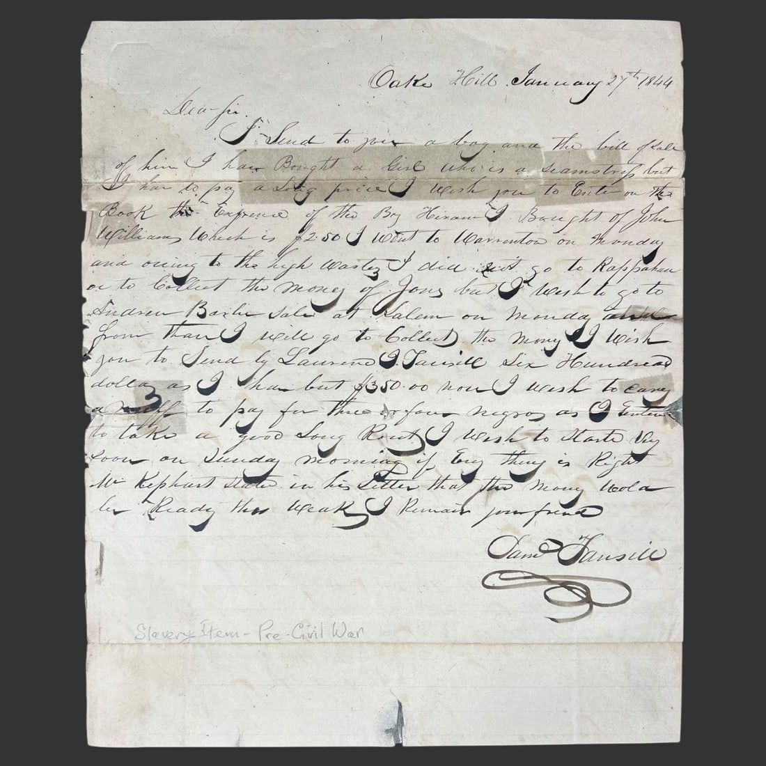 1844 Slave-Trade Letter Trader George Kephart (1 of 5)