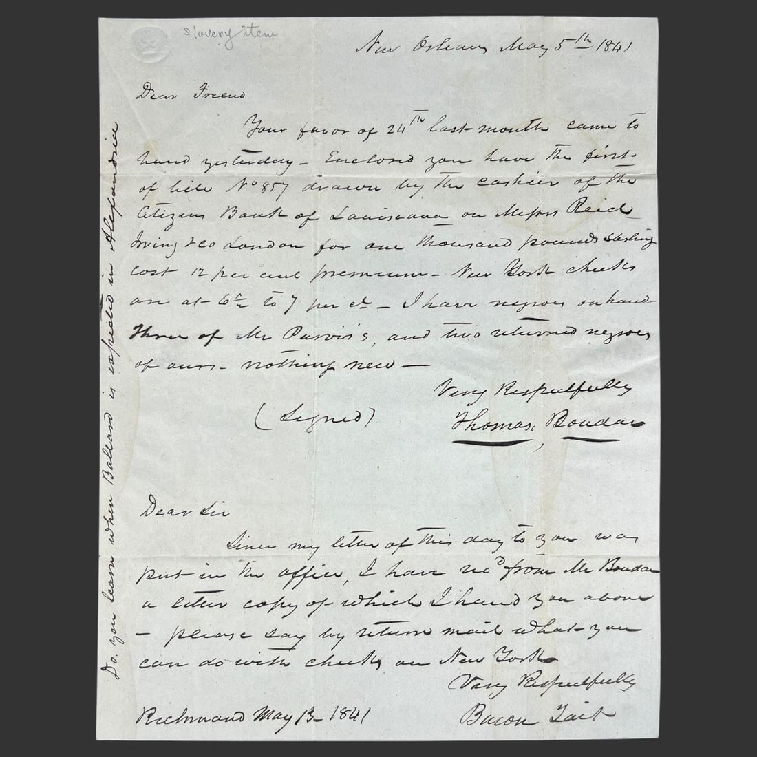 1841 New Orleans Slave-Trade Letter George Kephart (1 of 5)
