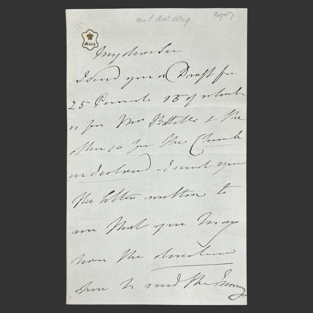 Princess Mary (George III) Signed Letter, 1857 (1 of 3)