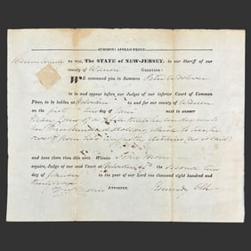 1837 NJ Court Summons w/ Sheriff Apger
