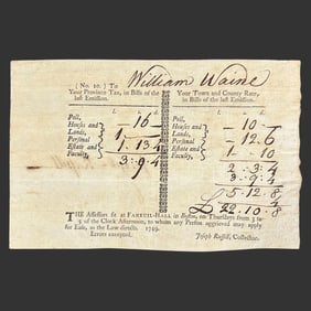 1749 Boston Faneuil Hall Tax Receipt