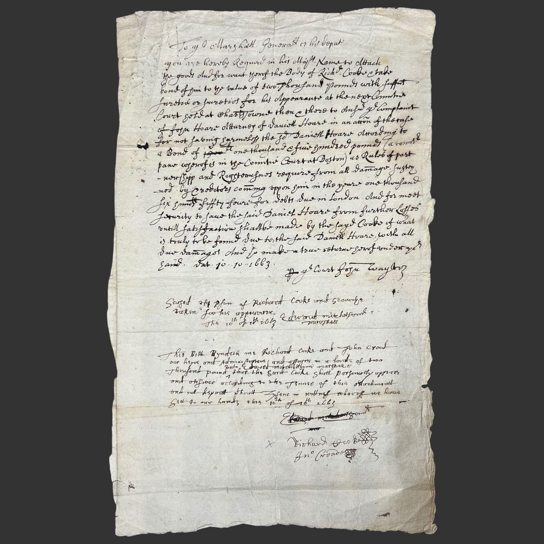 1663 Massachusetts Colonial Court Deposition (1 of 4)