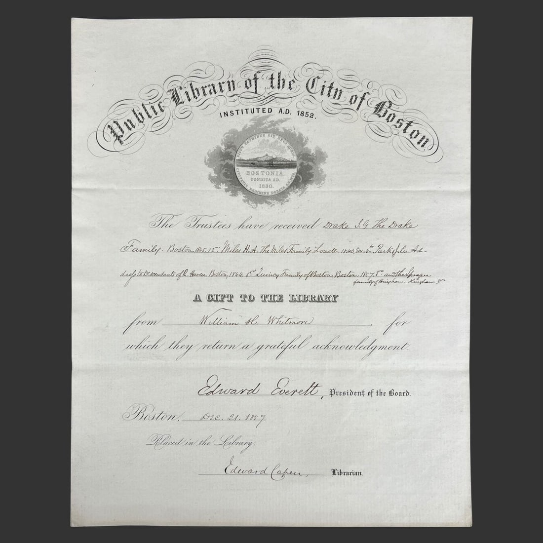 1859 Boston Public Library Gift Certificate (1 of 4)