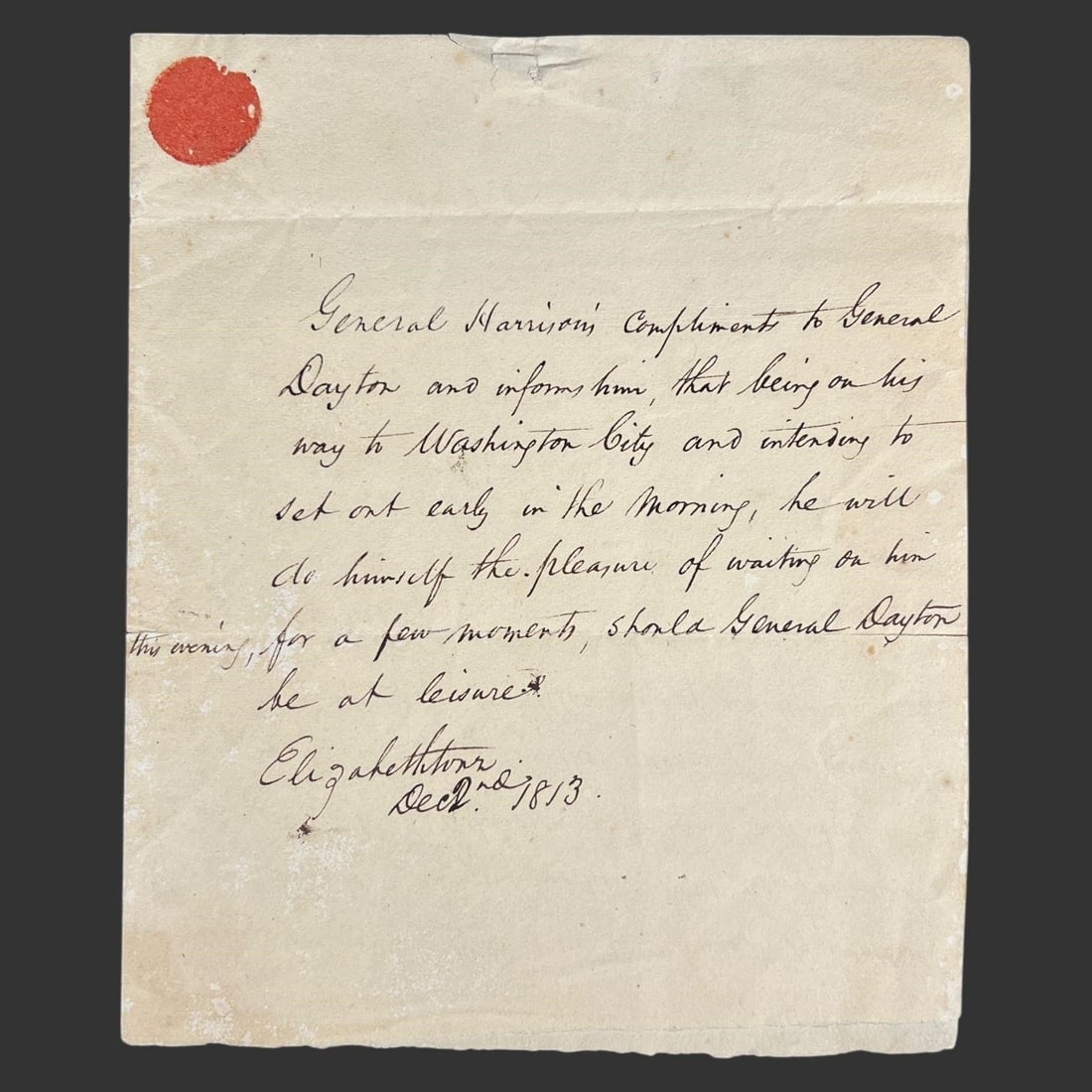 1813 Gen. Harrison Note to Gen. Dayton (1 of 6)