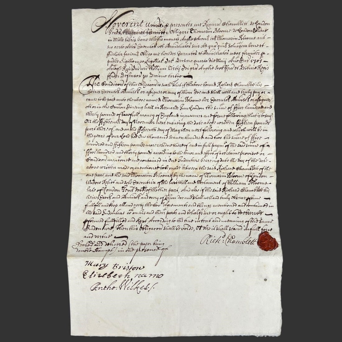 Early 1700s English Bond Signed Chamblett (1 of 5)