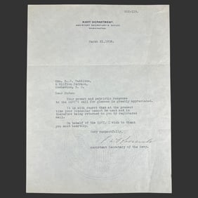 1918 FDR Signed Navy Department Letter