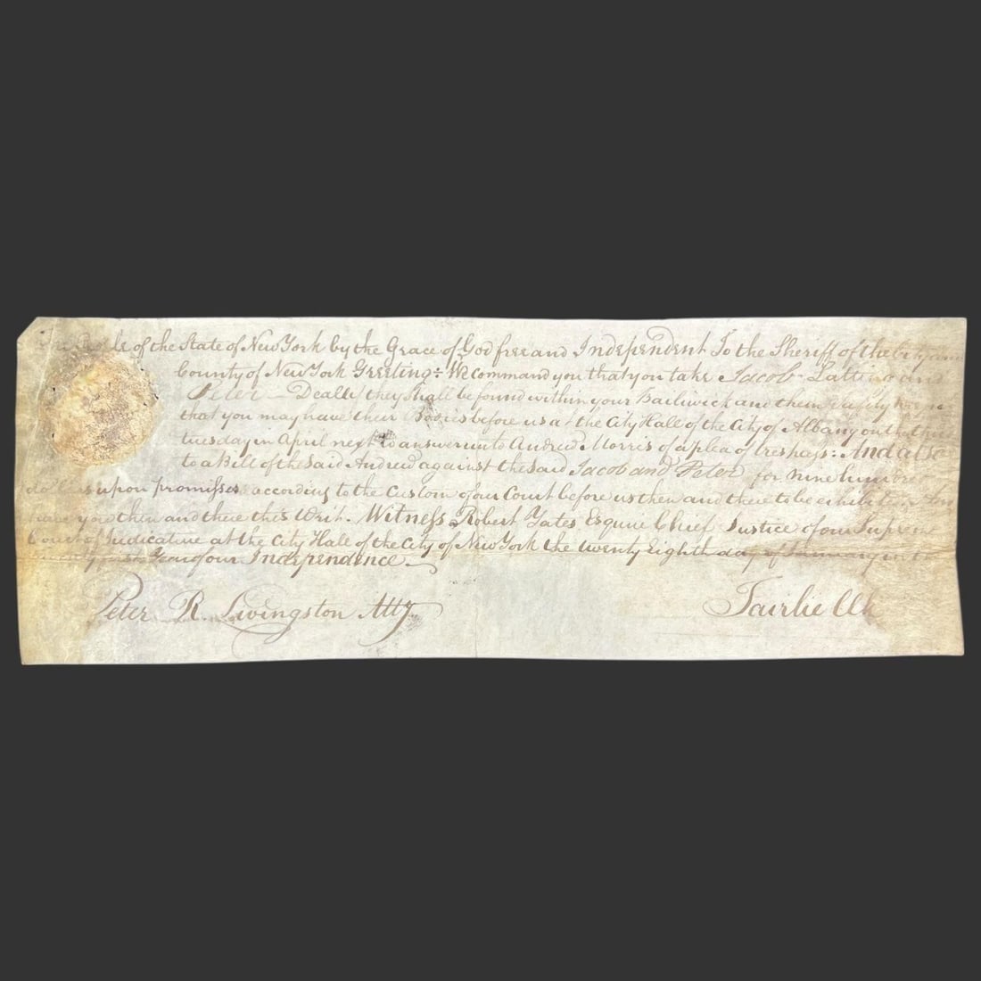 1777 NY Supreme Court Writ Robert Yates (1 of 4)