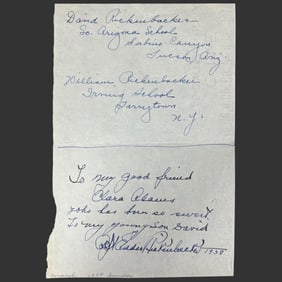 1938 Eddie Rickenbacker Note to Clara Adams