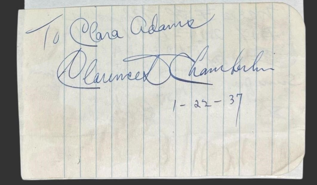 Clarence Chamberlin 1937 Signed Note Clara Adams (1 of 2)