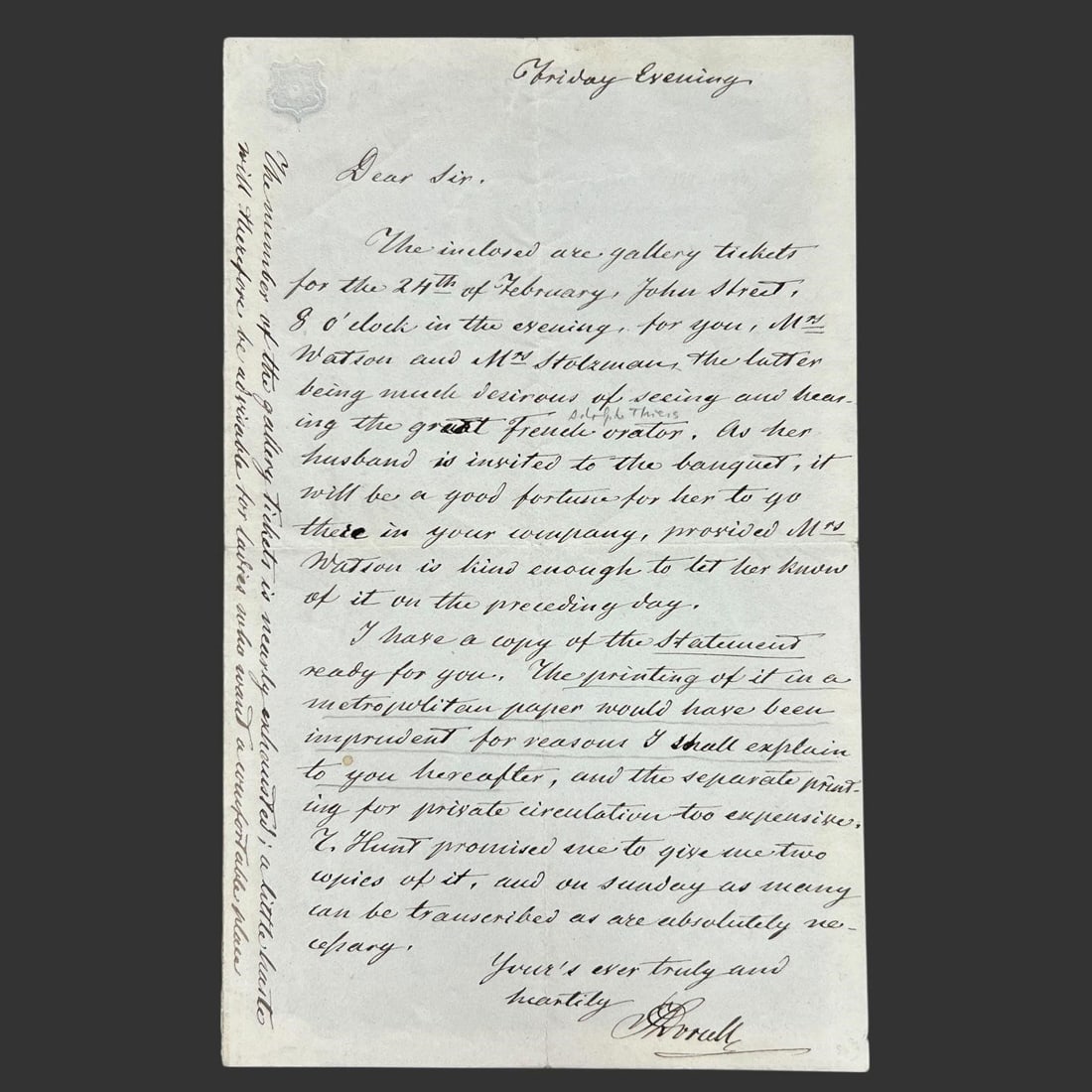 Stanislaw Worcell Political Letter, c. 1840s (1 of 2)