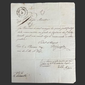 Tadeusz Kosciuszko Autograph Letter, Paris 1801