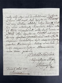 Kosciuszko Signed Letter, 1791 Poland