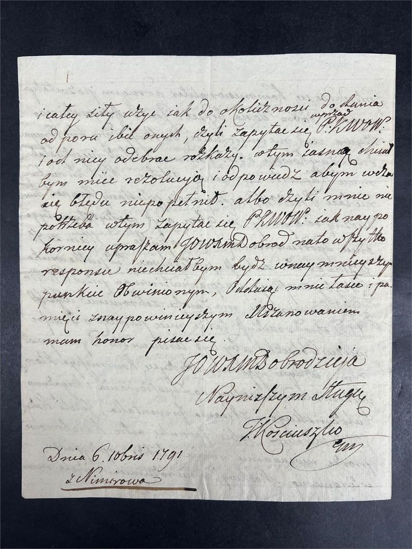 Kosciuszko Signed Letter, 1791 Poland (1 of 4)