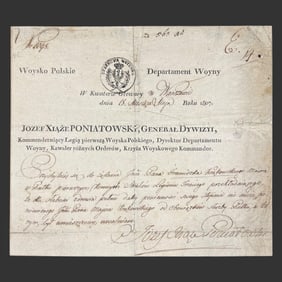 Prince Poniatowski Signed Military Discharge, 1807
