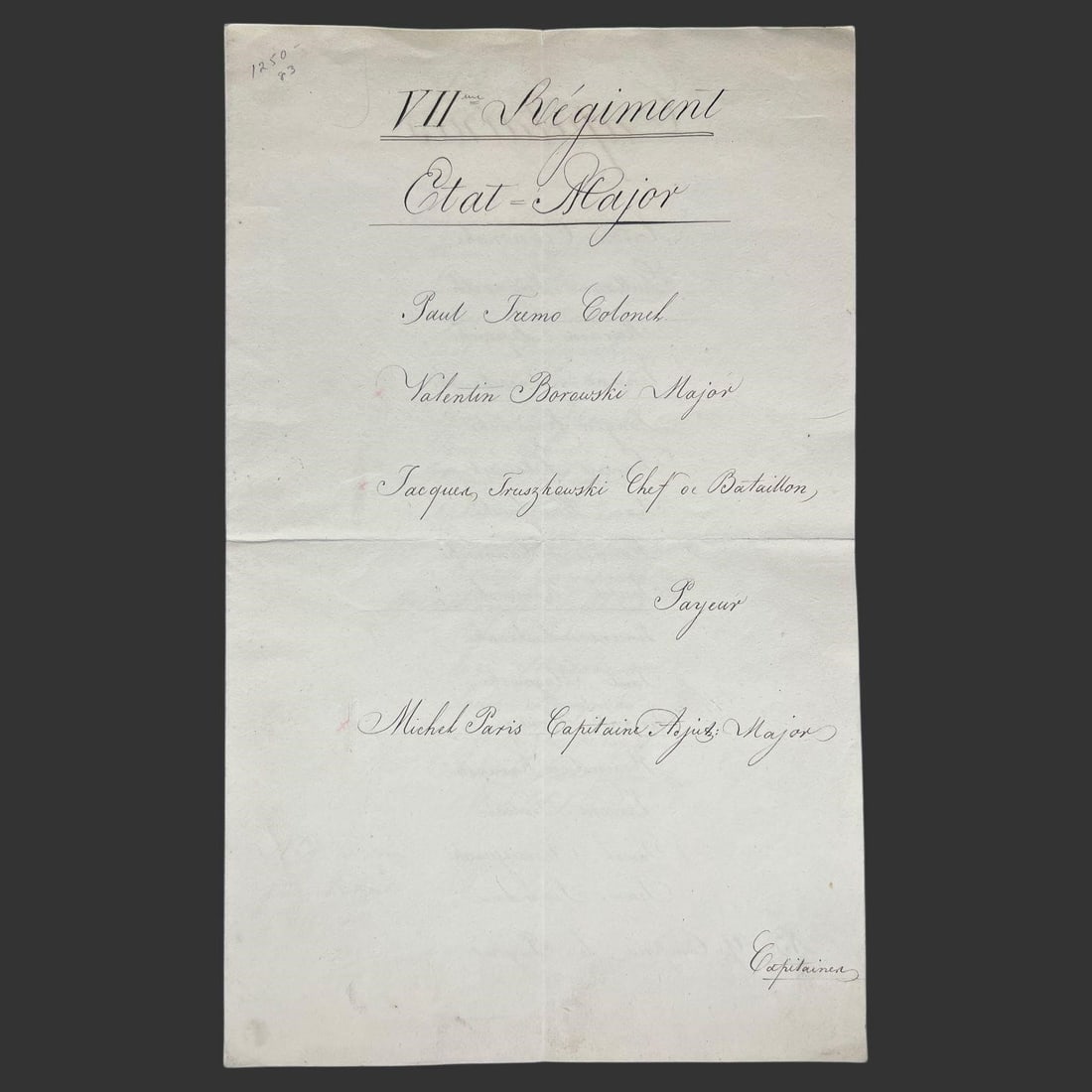 Poniatowski Officer Rolls Napoleonic Poland: Exceptional Napoleonic-era manuscript group consisting of four original Polish military officer rolls for the VIIe Regiment of the Duchy of Warsaw, executed during the period of Prince Józef