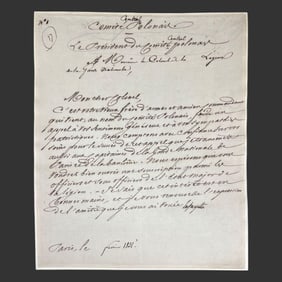Marquis de Lafayette Letter on Poland, 1831