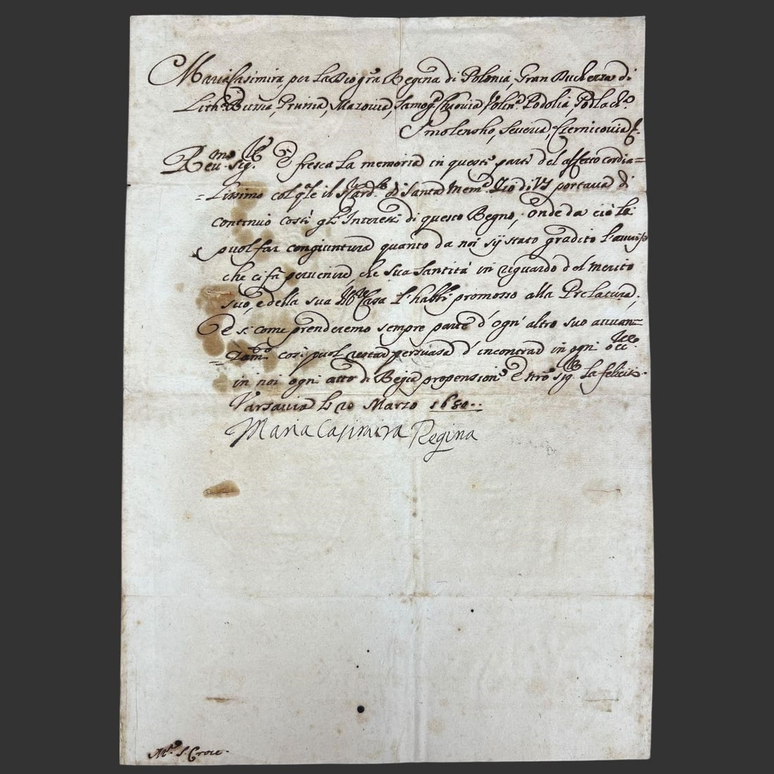 1680 Queen of Poland Letter to Rome (1 of 4)