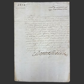 1674 Royal Polish Letter Signed "Eleonora Regina"