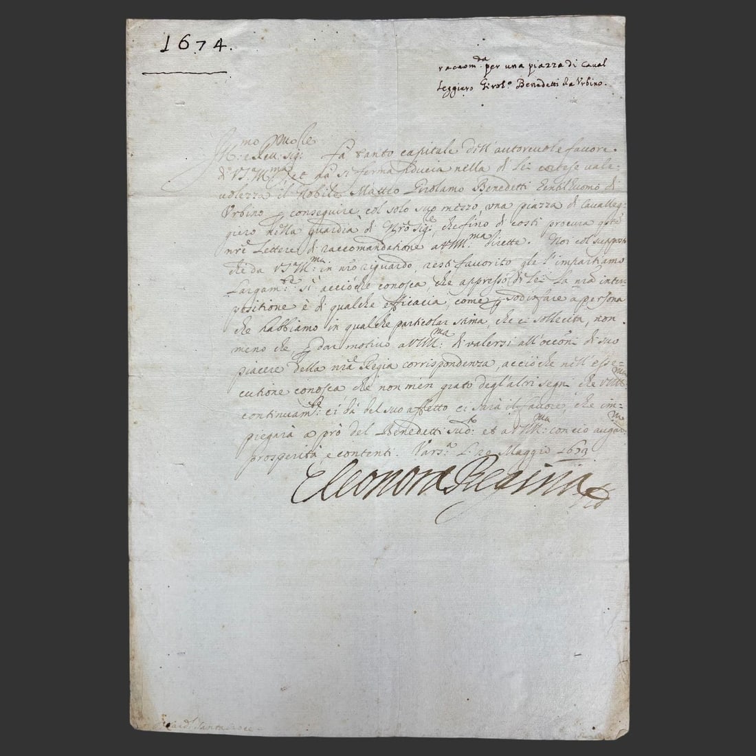 1674 Royal Polish Letter Signed "Eleonora Regina" (1 of 5)