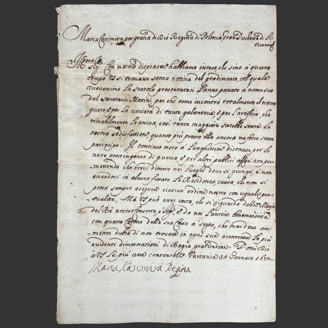 1677 Queen of Poland Letter to Rome Signed (1 of 5)