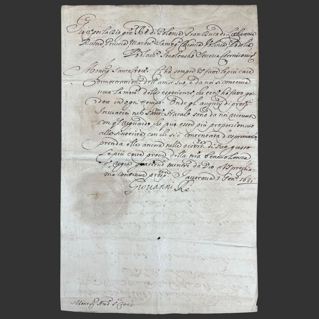 John III Sobieski Signed Letter, Warsaw 1681 (1 of 4)