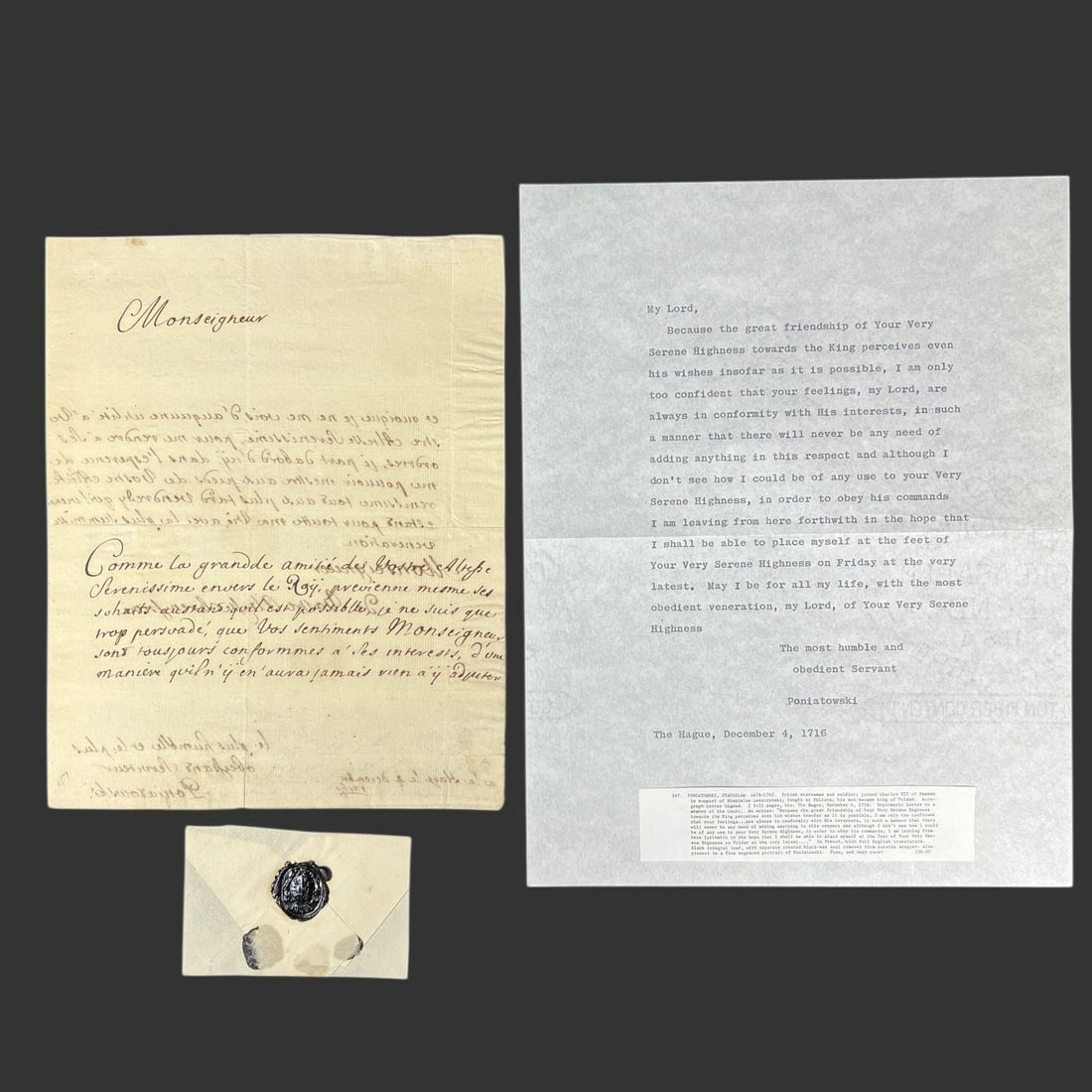 1716 Poniatowski Diplomatic Letter, The Hague (1 of 7)