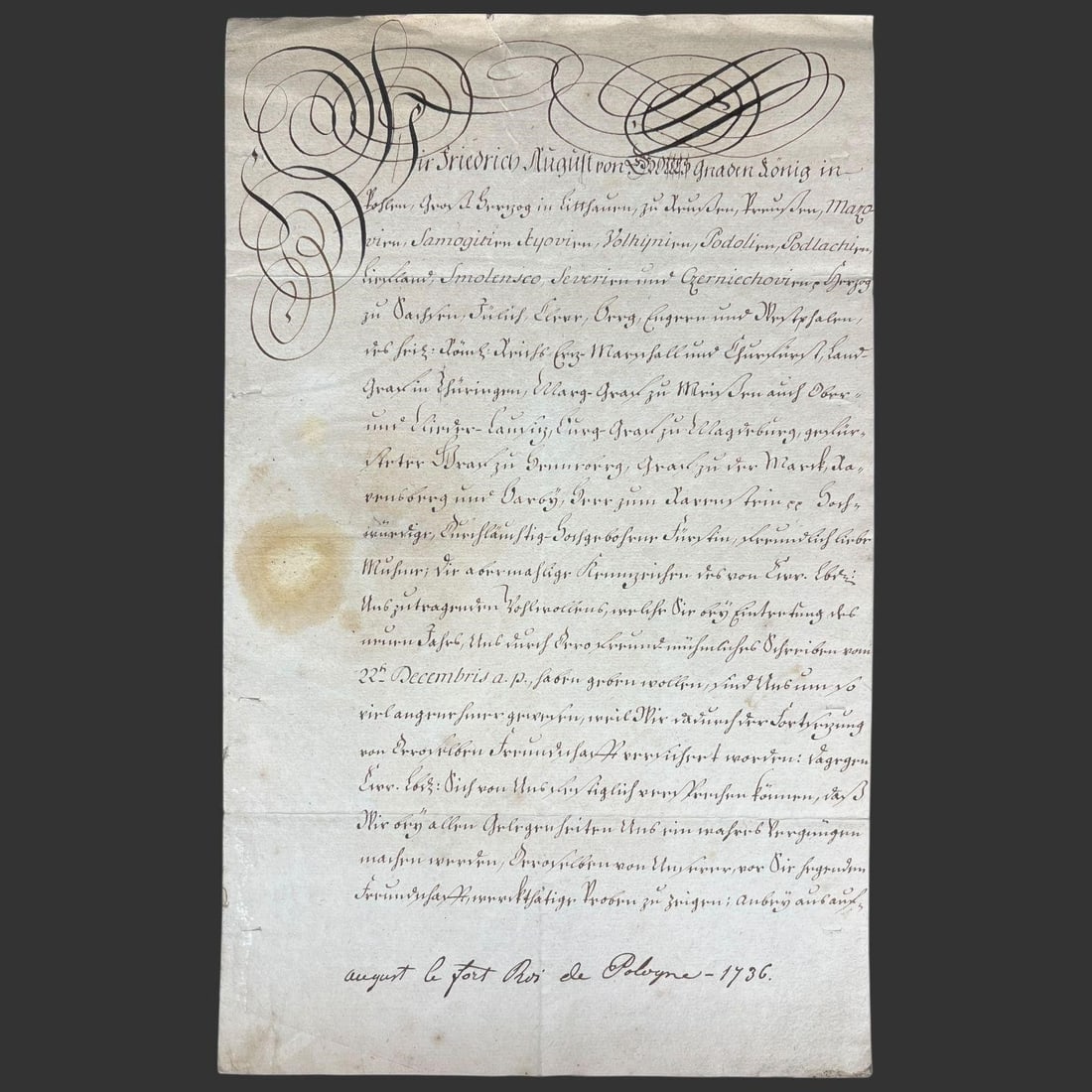 August III, King of Poland Royal Document, 1736 (1 of 5)
