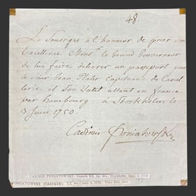 1750 Poniatowski Passport Letter, Stockholm