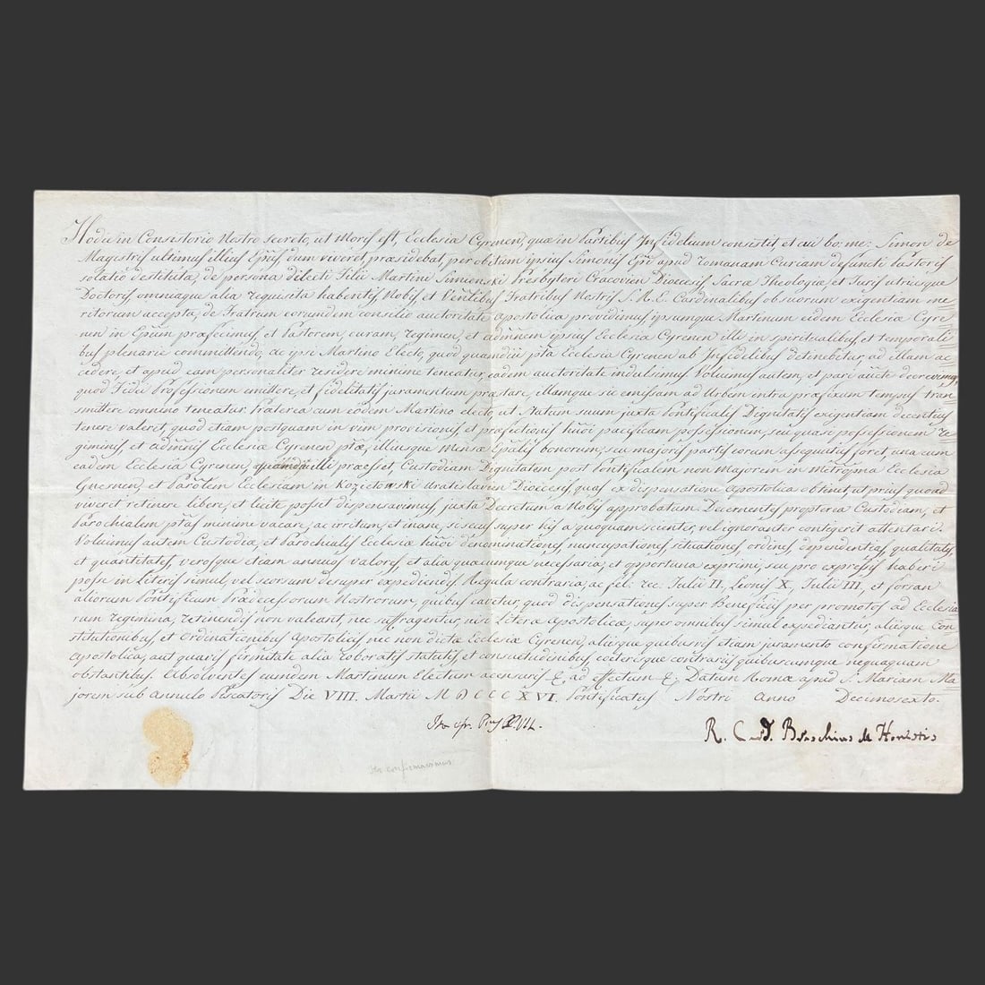 1816 Papal Latin Decree from Rome, Pius VII Era: Original Latin manuscript Vatican decree issued from Rome during the pontificate of Pope Pius VII, dated Die VIII Martii MDCCCXVI, Pontificatus Nostri Anno Decimo Sexto (8 March 1816). The document co