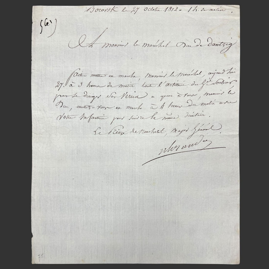 Napoleonic War Field Order Signed Berthier, 1812 (1 of 3)