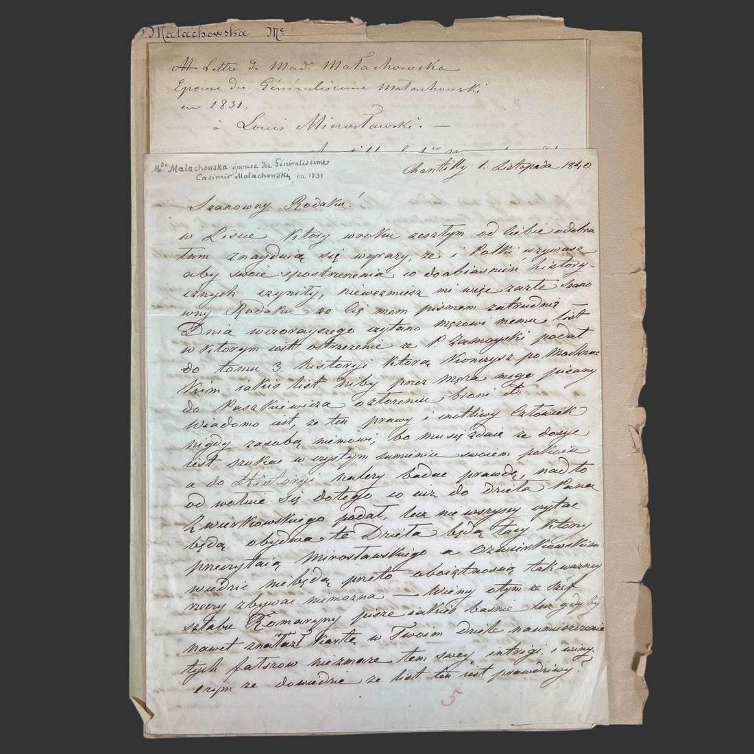 Polish Émigré Letter Wife of Gen. Malachowski 1840 (1 of 12)