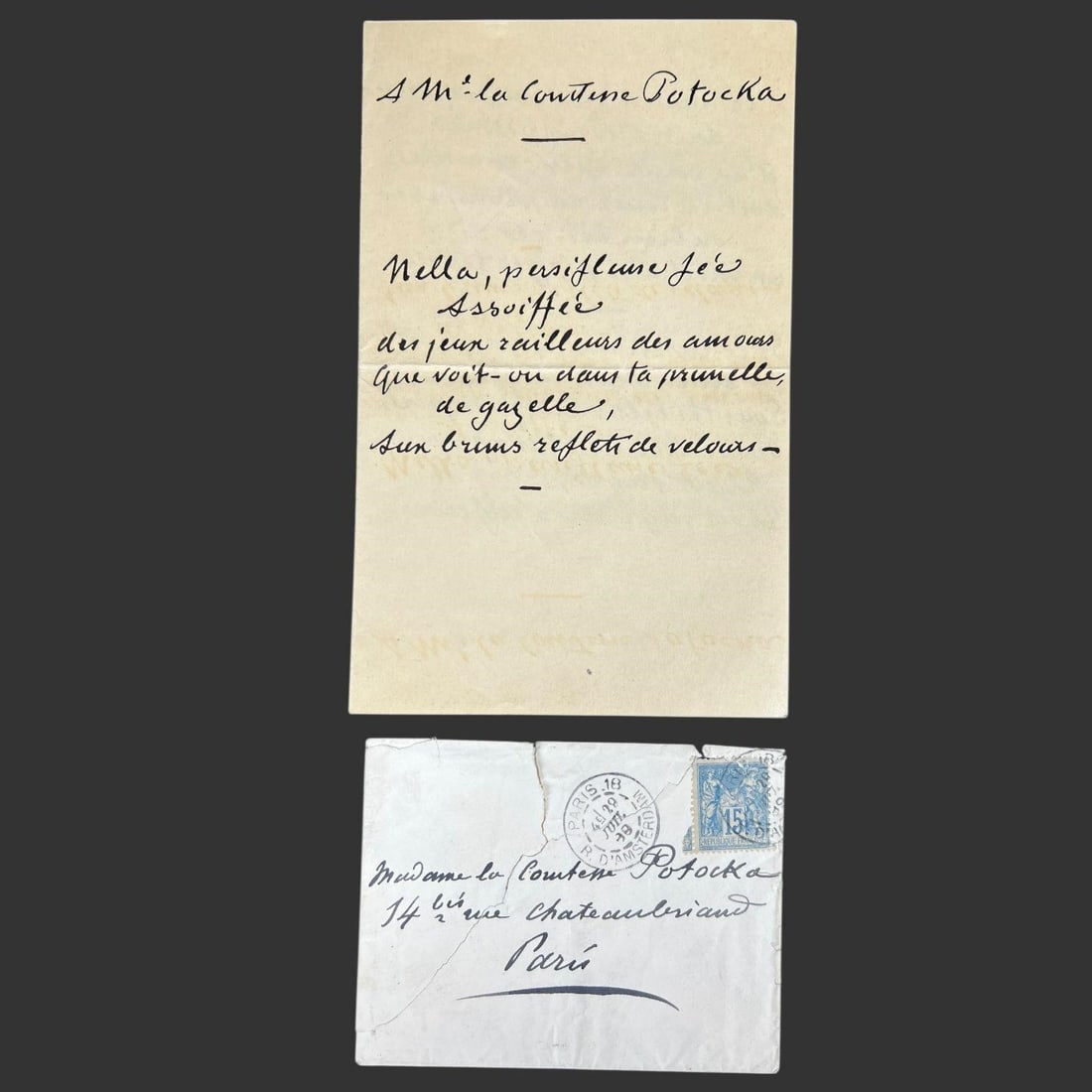 1899 Manuscript Love Poem to Countess Potocka (1 of 6)