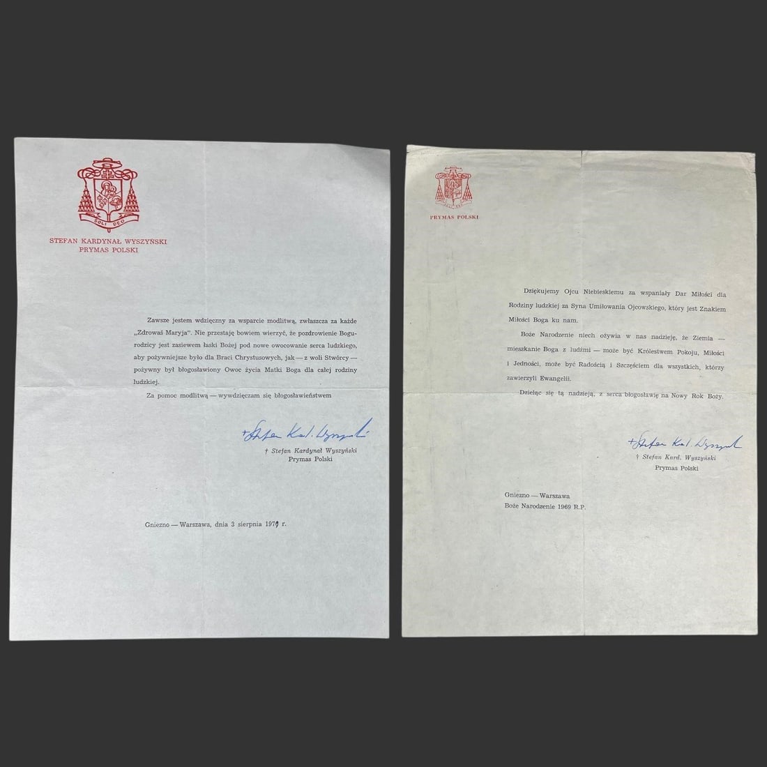 Cardinal Wyszynski Signed Letters, Poland (1 of 6)