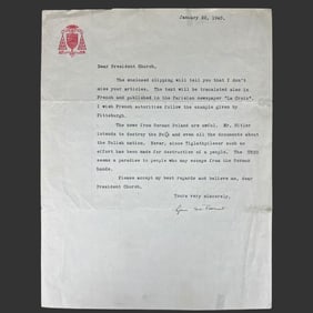 1940 Anti-Nazi Letter by Cardinal Tisserant