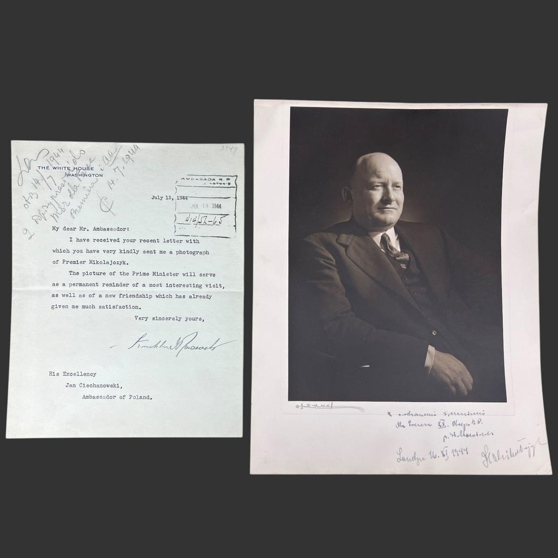 Mikoajczyk Photo & FDR Signed Letter, 1944 (1 of 7)
