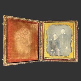 19th C. Daguerreotype of Two Boys in Leather Case
