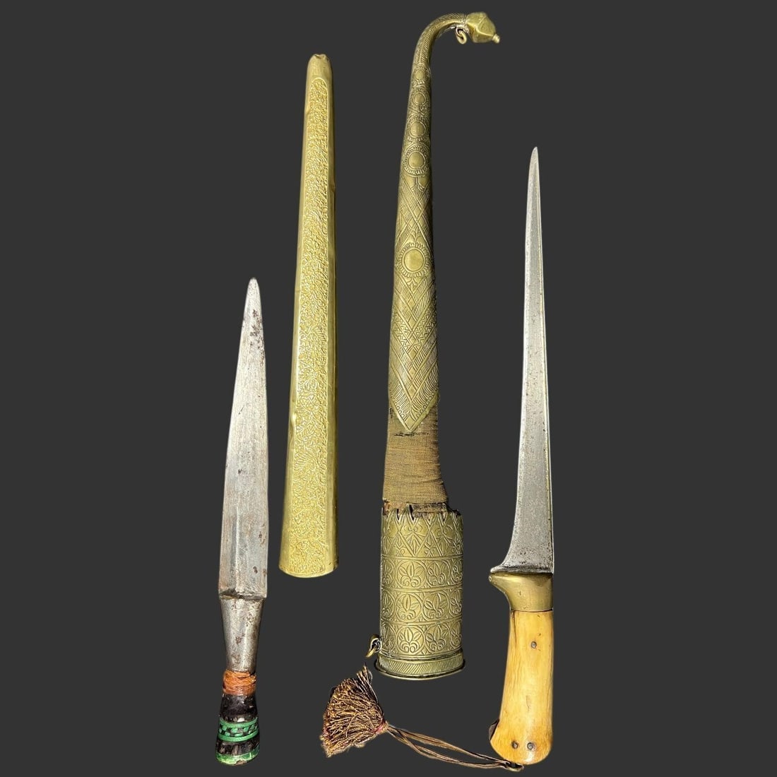 Antique Indo-Persian Daggers w/ Brass Scabbards (1 of 6)