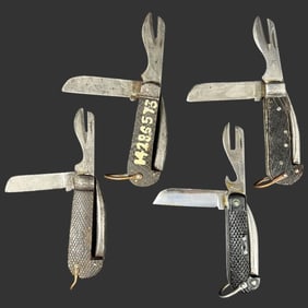 Lot of 4 Military Clasp Knives, 1940s-1970s