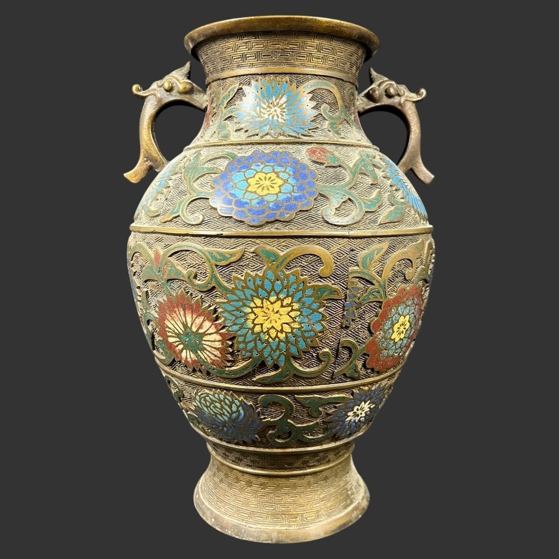 Antique Japanese Cloisonne Enamel Bronze Vase (1 of 7)