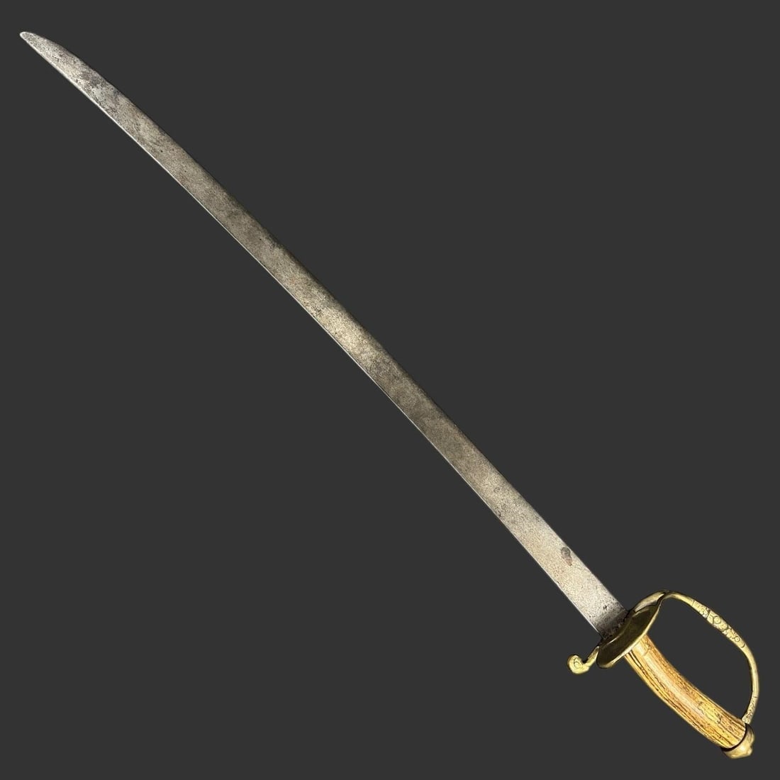 18th C. Brass-Hilted Hunting Sword Stag-Horn Grip (1 of 7)