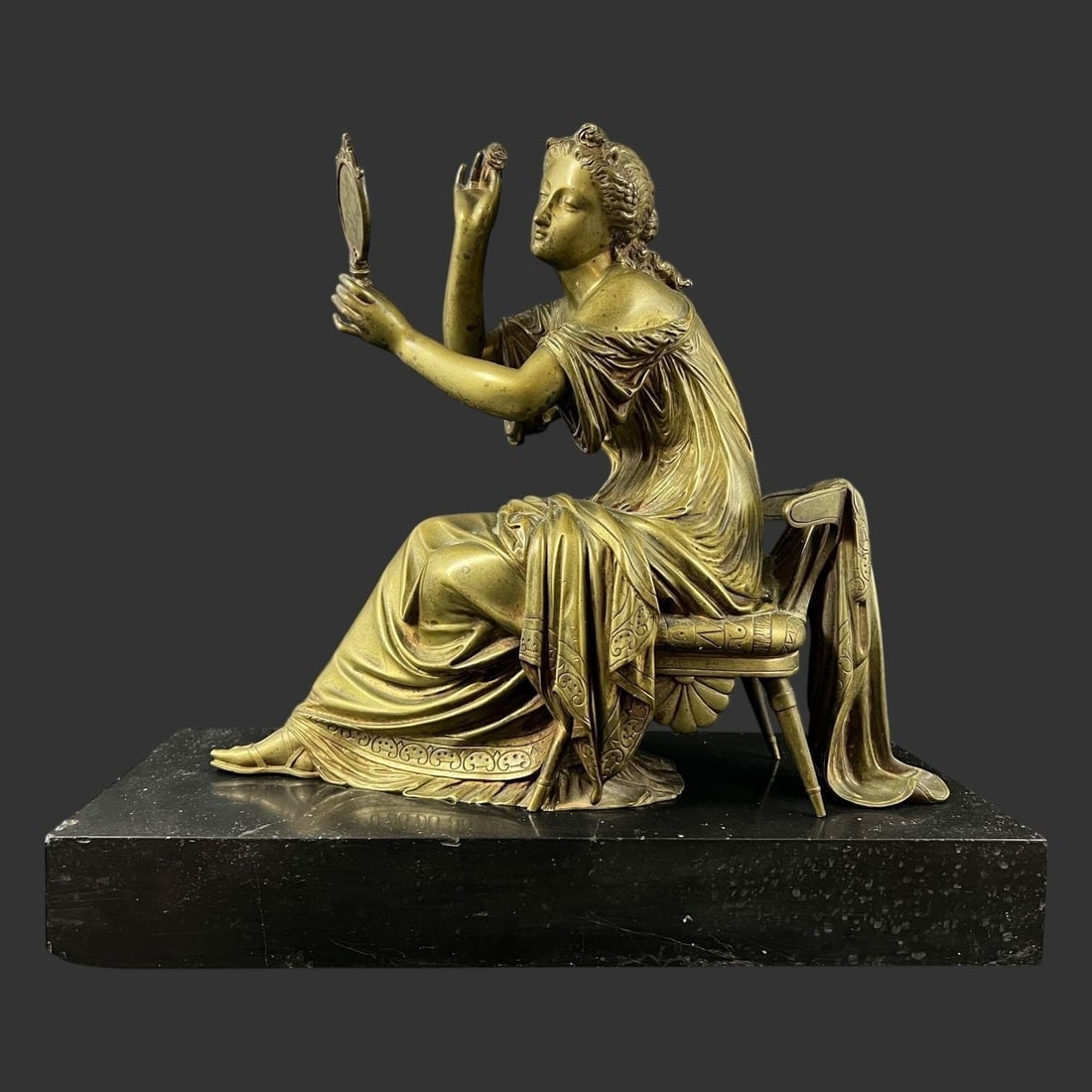 Neoclassical Gilt Bronze Lady at Vanity Sculpture (1 of 11)